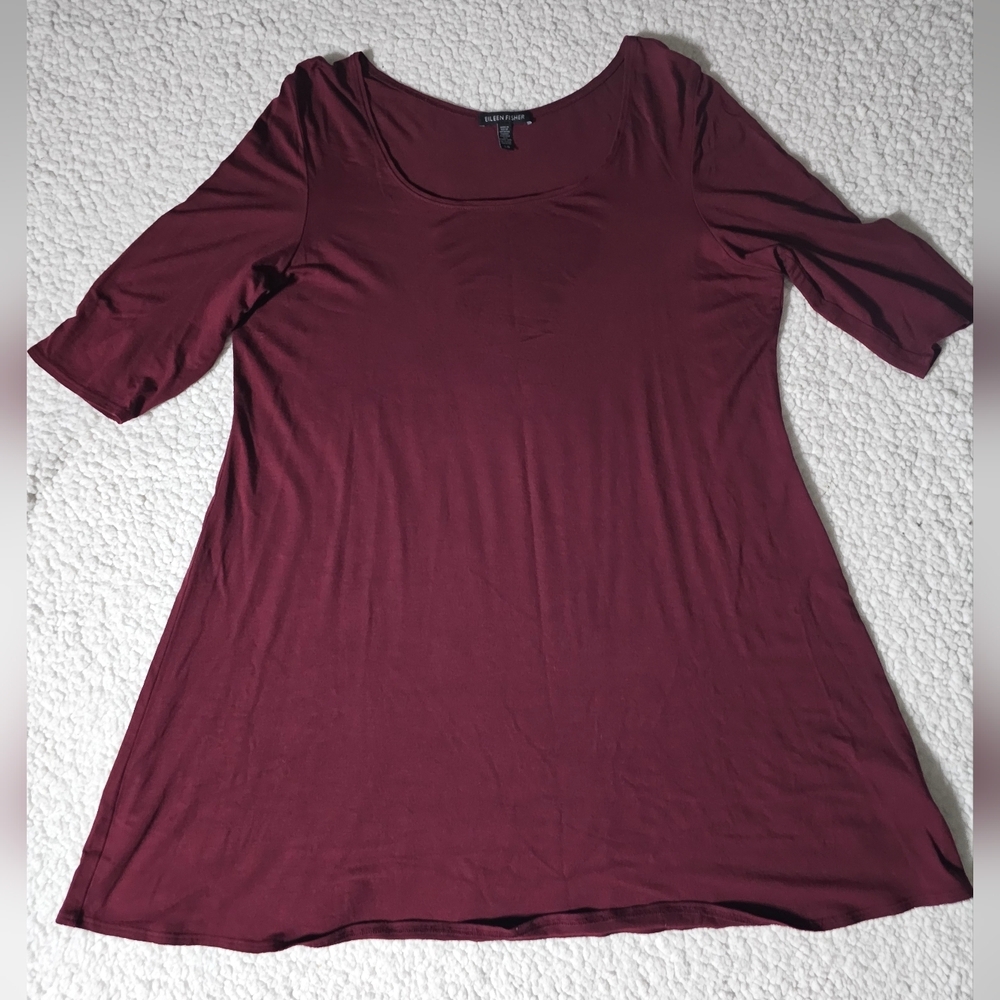 Eileen Fisher Burgundy Tunic Shirt Dress Stretch Women's Size Large